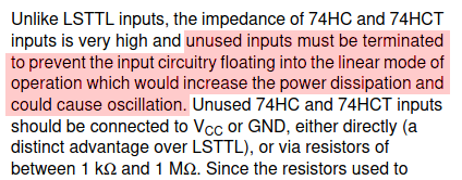 74HC user guide mandates unused input termination